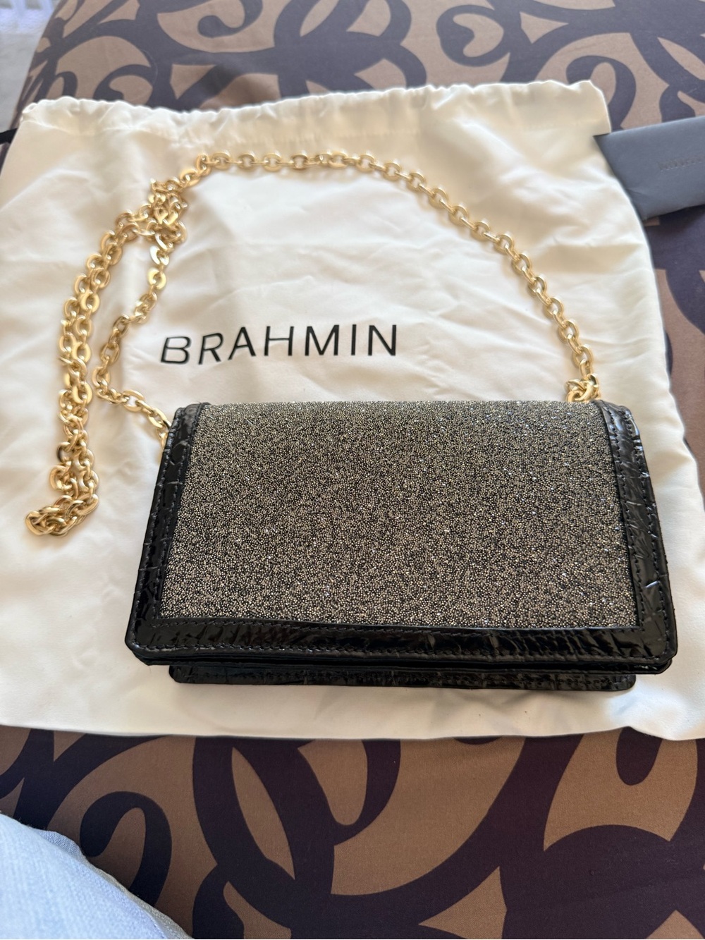 Brahmin Black and Silver Glitter Chain Crossbody
